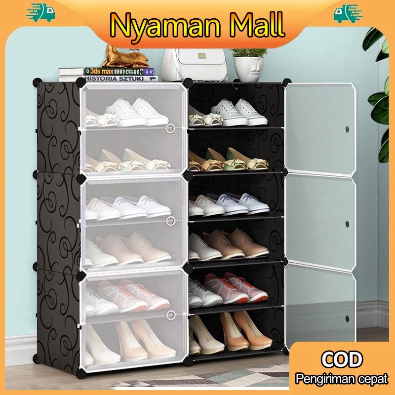 Nyaman Rak Sepatu Anti Debu 6 Layer Tebal Shoe Rack Portable Serbaguna Kotak Sepatu Portable Rak Sepatu Tertutup