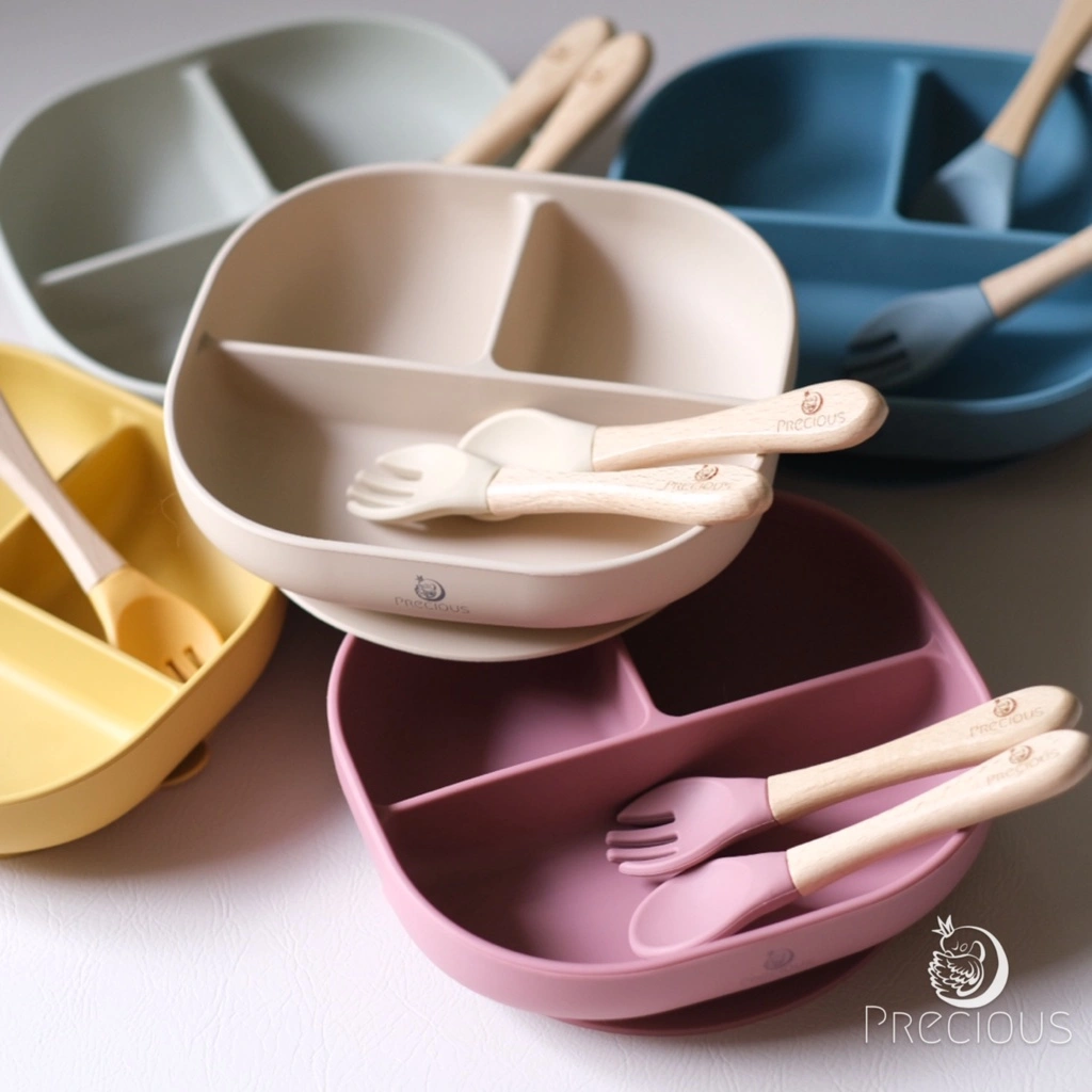 Precious Premium Silicone Sunction Plate | Piring Makan Silikon Anak  Bayi | Piring Makan Anak Bayi Sekat 3 | Silicone Plate with Sunction Divided