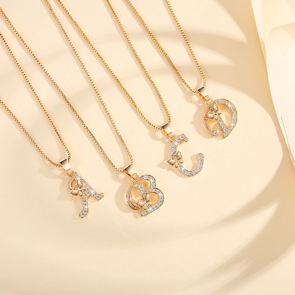 Lanme Jewelry Kalung Titanium Huruf Wanita Anti Karat Huruf A - Z Berlian Liontin Perhiasan Luntur Permata Perhiasan Y929