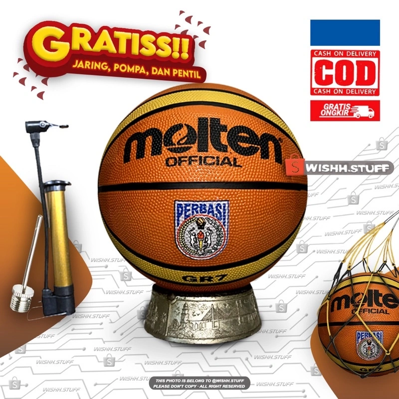 Bola Basket Murah Anak dan Dewasa Rubber GR7 Size 7 Outdoor Indoor Gratis Pompa Pentil