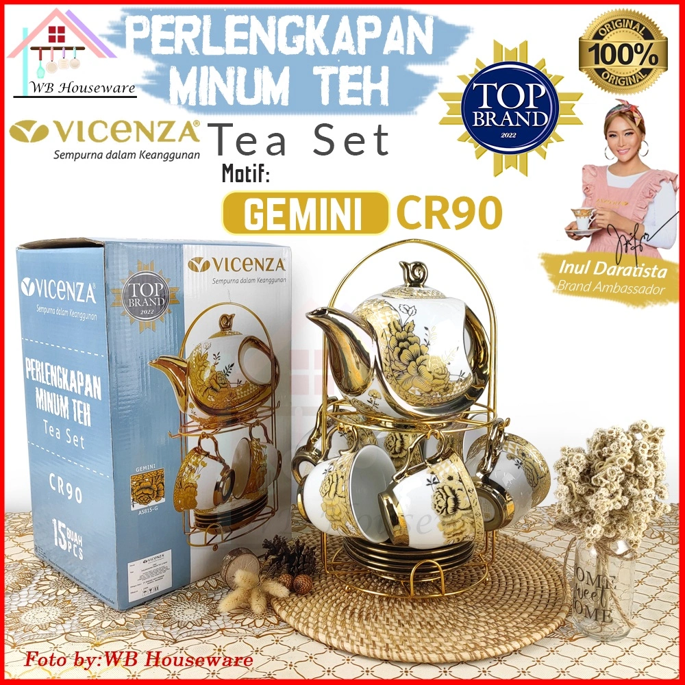 VICENZA perangkat Tea set porcelain motif GEMINI CR-90 / cangkit set + teko / gelas teh kopi + tatakan