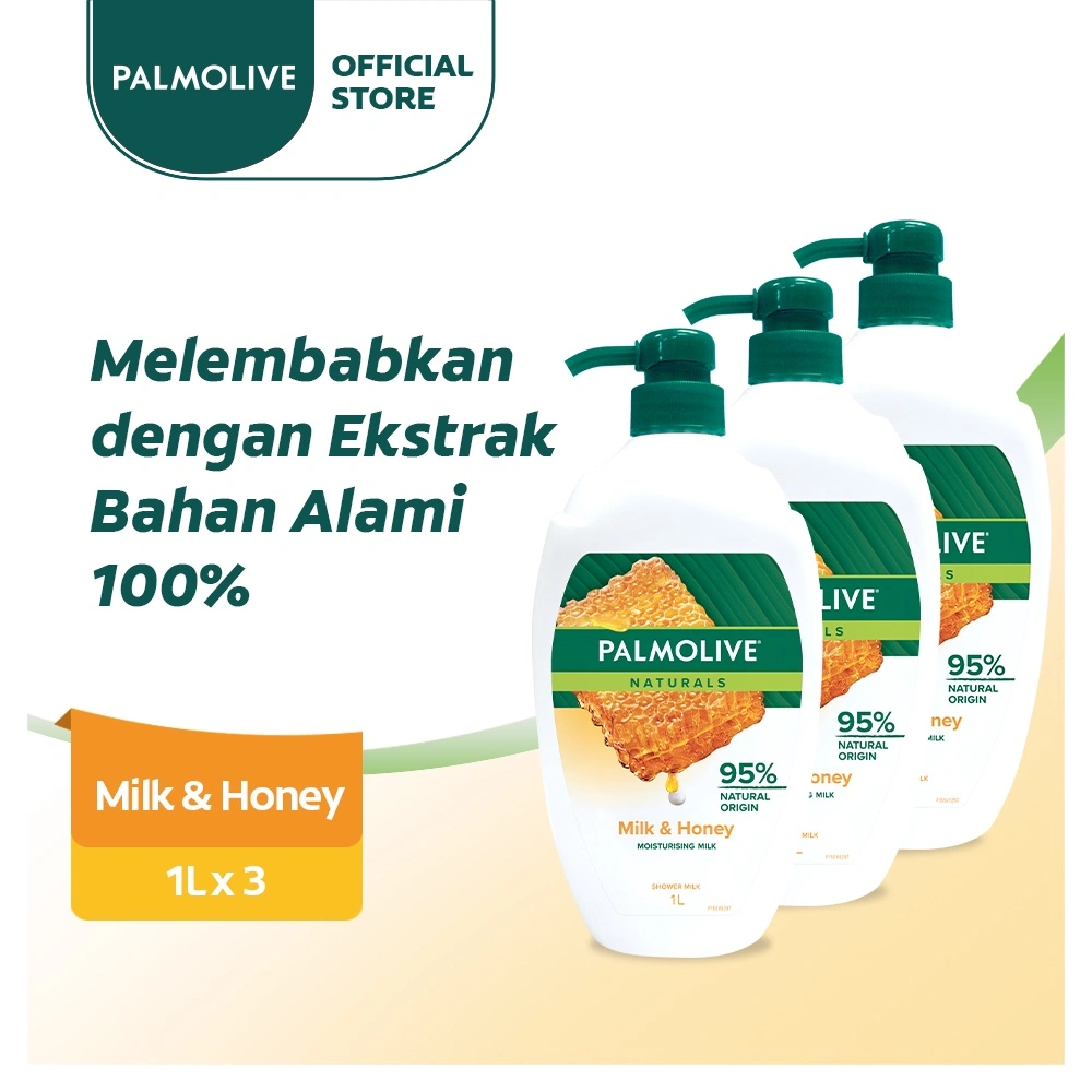 Palmolive Naturals Shower Gel Milk & Honey 1L - Sabun Mandi Cair (3pcs)
