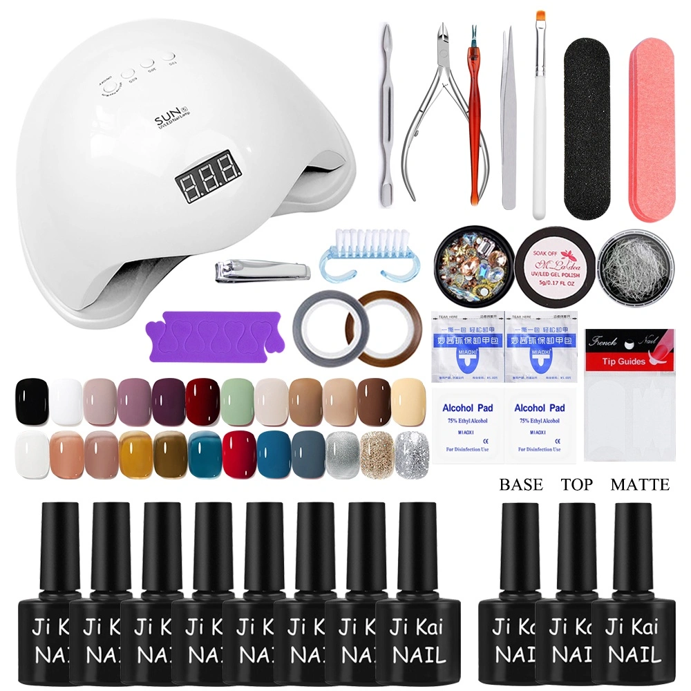 Alat kutek kuku nail art set Kutek Gel Lampu Kuku UV 48W 45/23 Warna Cat Kuku Gel, Set Peralatan Manikur Seni Kuku, Atasan dan Tidak Mengilap dengan Lapisan Dasar 22pcs alat set manikur base&top&matte cat kuku