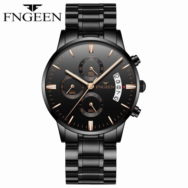 FNGEEN 5055 Jam Tangan Pria Luxury Stainless Steel Quartz Original Tahan Air Watch + Kotak Gratis