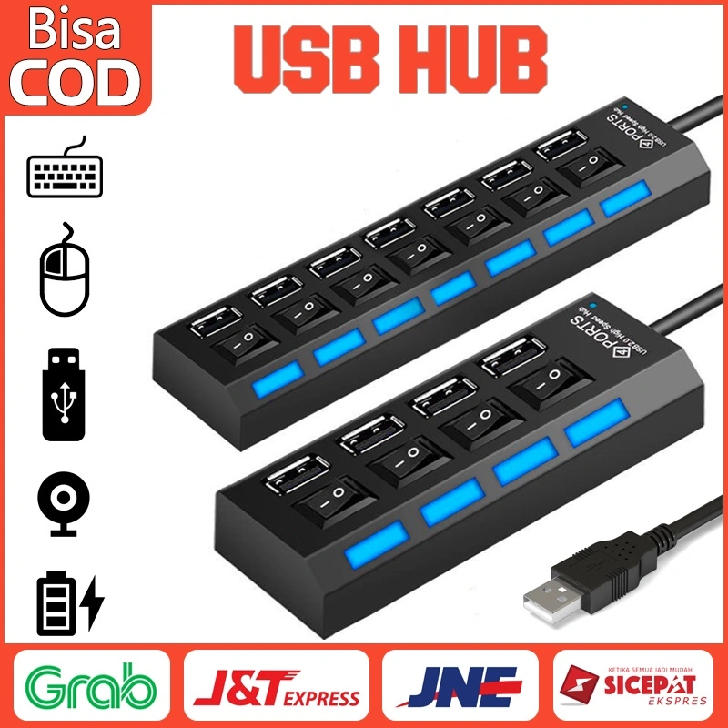 Usb Hub Saklar 4/7 Port in 1 dalam 1 On Off 50 cm 4 High Speed output