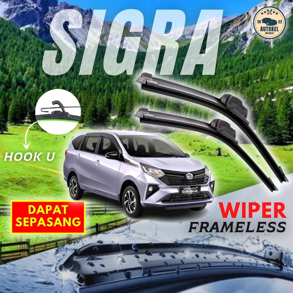 Wiper Frameless Mobil Daihatsu SIGRA Frameles Bahan Karet Lentur Tebal Import Berkualitas 1 set Dapat 2 Pcs Kiri dan Kanan