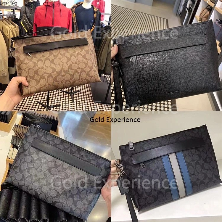 Coach Clutch Wrist Bag Cowhide With PVC Material Men And Women  Tas Pria Clutch Signature Canvas