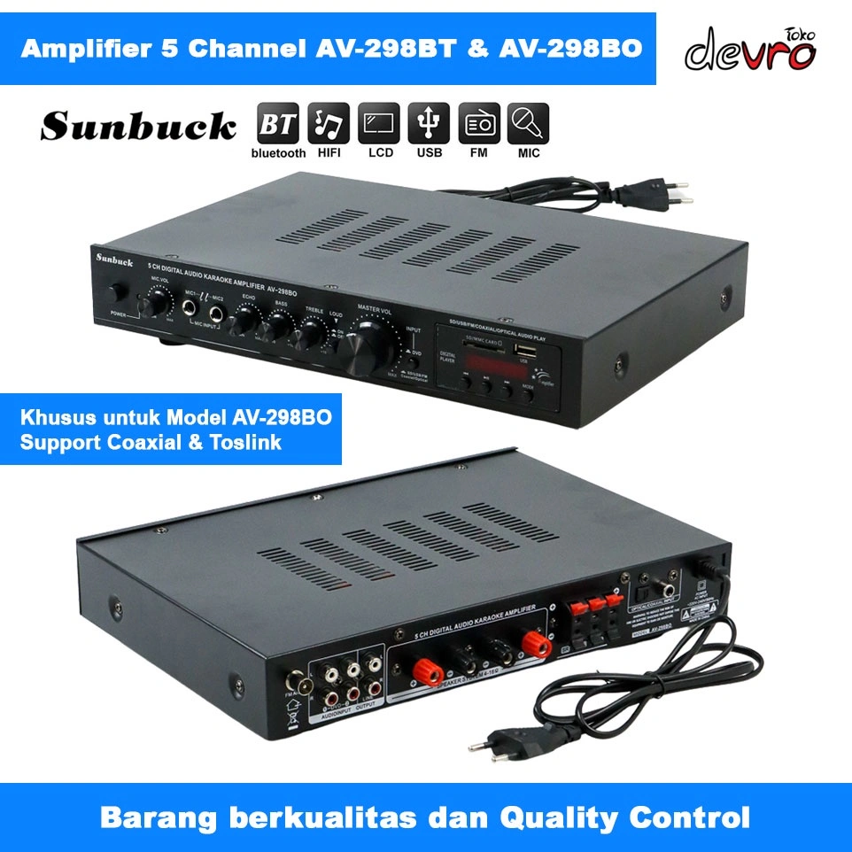 Sunbuck Audio Amplifier Bluetooth DAC Home Stereo 5 Channel - DAC Home Stereo Amplifier - AV-298BT dan AV-298BO