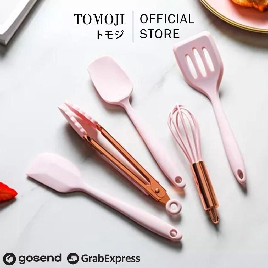 Tomoji Silicone Utensil Set - Spatula Silikon Set 5 in 1 - Anti Panas