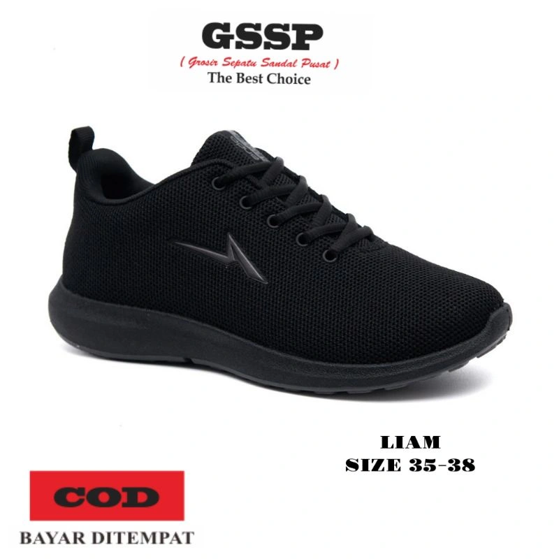 Sepatu sekolah anak laki laki perempuan tanggung Sepatu sneakers dewasa Ando Original LIAM full hitam tali sepatu Sneakers size 35-43