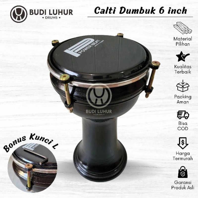 Calti 6 Inch Hitam Suara Darbuka Dumbuk Alat Sholawat Hadroh Pemula Premium Bergaransi Terjangkau