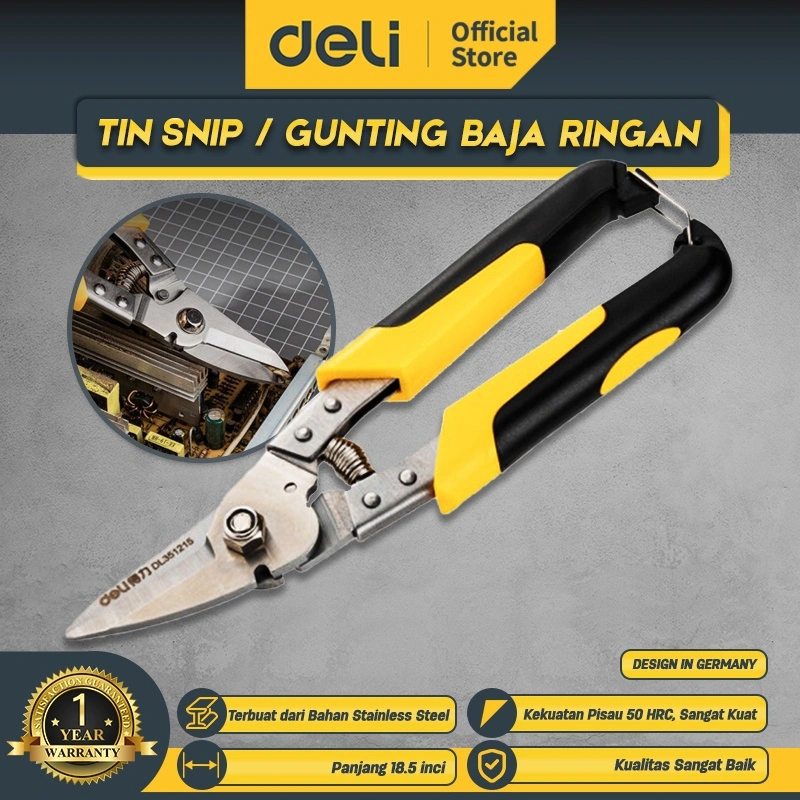 Deli Tin Snip / Gunting Baja Ringan / Gunting Seng Kekuatan 50HRC Panjang 8.5 Inch DL351215