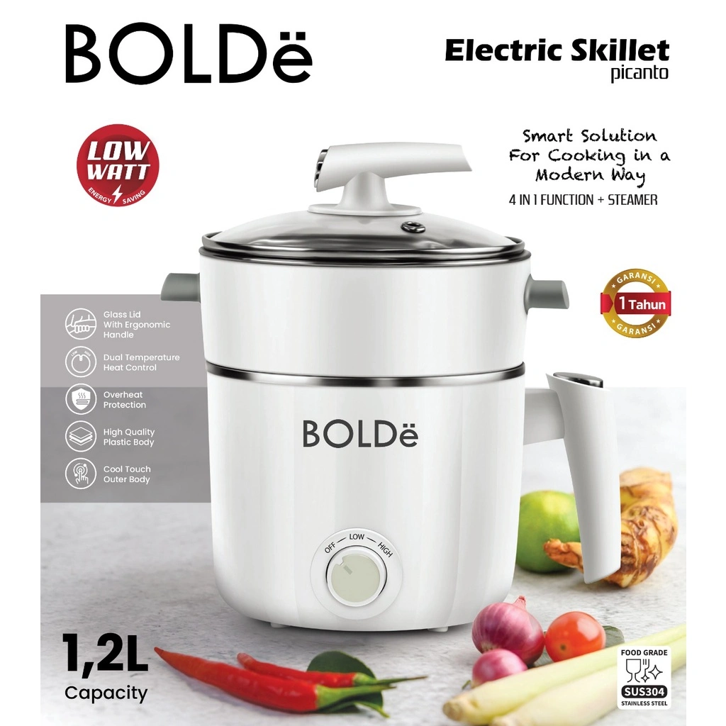 BOLDe ELECTRIC STAINLESS SKILLET PICANTO - PANCI LISTRIK 4 IN 1 LOW WATT