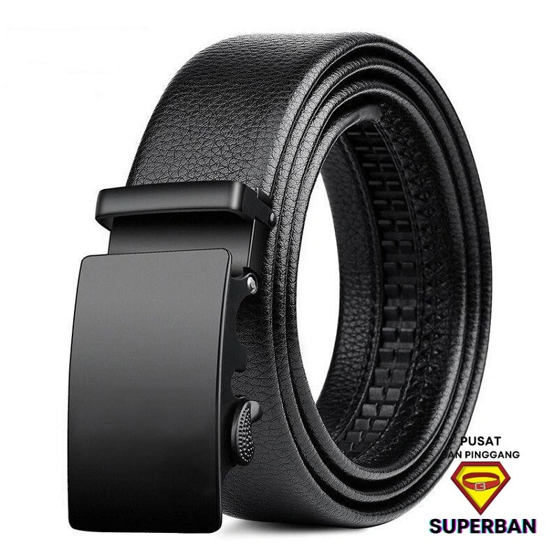 Sabuk Gesper Ikat Pinggang Full Hitam Kuilt PU Formal Casual Automatic Kepala Buckle Besi Bisnis Murah Untuk Acara Kantor Kerja Rel Otomats