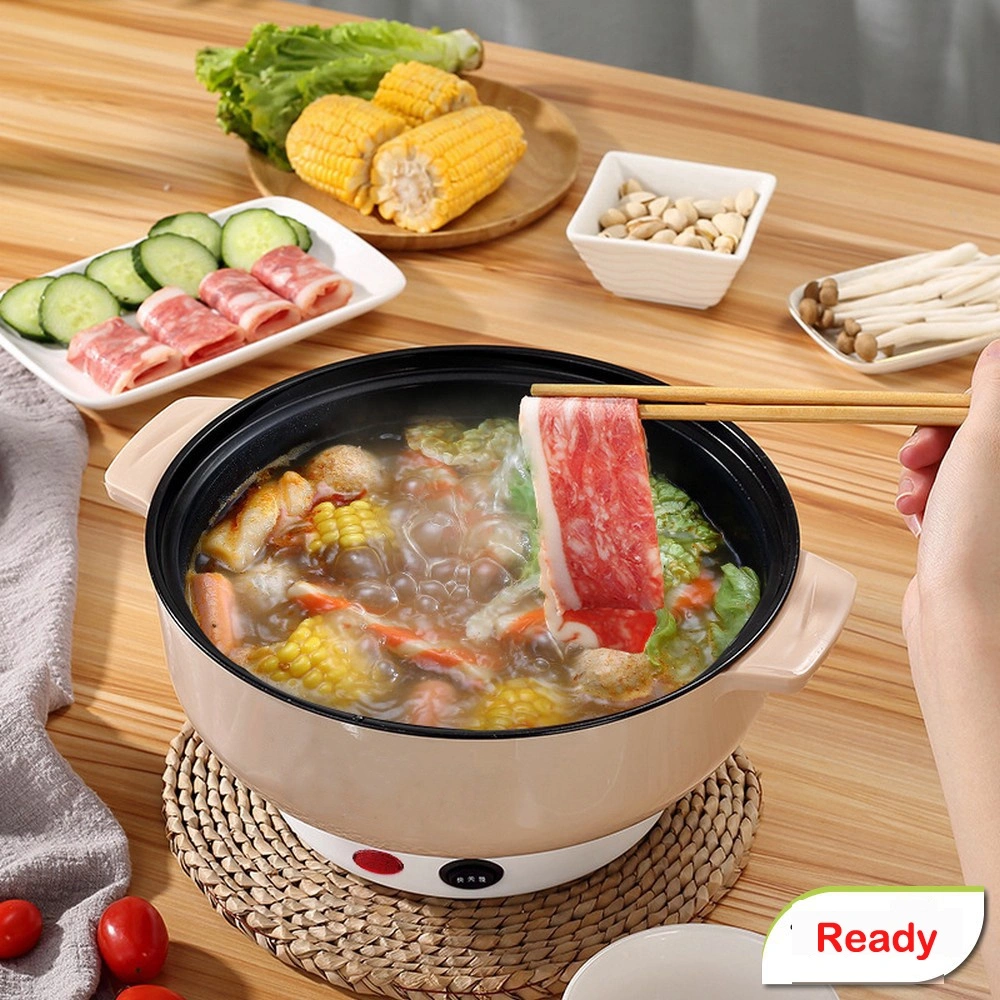 Cohesion 2L Kehidupan Dapur Panci Listrik Elektrik Fry Pan Serbaguna Frypan Hotpot/Panci Listrik Multifungsi Free kukusan/Steamer Stainless Lapis Keramik Teflon Cooking Pot