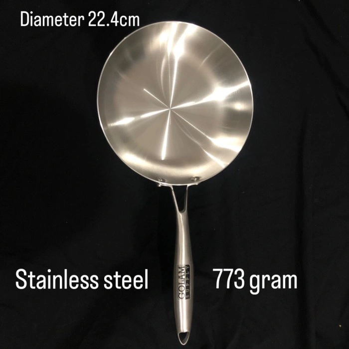 Frying pan sus 304 golam supply stainless steel skillet panci frypan wajan pengorenggan premium 22cm 24cm 26cm 28cm 30cm tebal berat teflon mewah 5 layer kompor induksi