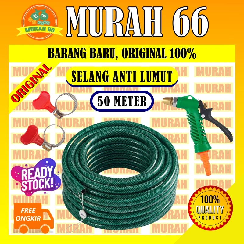 SELANG AIR 50 METER 1/2 5/8 3/4 INCH SERAT BENANG HIJAU ANTI LUMUT / SELANG TAMAN KEBUN COD