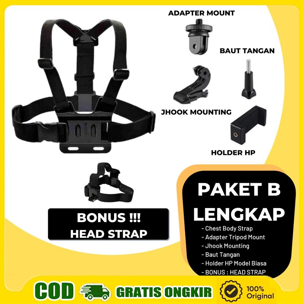 CHEST STRAP Mount Smartphone GoPro Hero Xiaomi BPro Action Cam Tali Strap Dudukan Dada Vlog HP