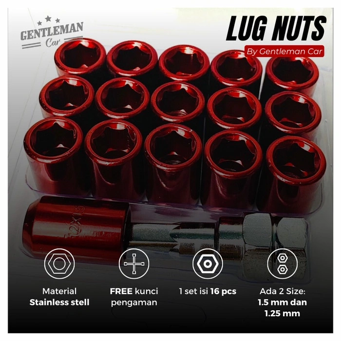 Gentleman Lug Nuts (16 Pcs) Mur Baut Racing Velg Roda Ban Mobil Lug Nut Lugnut