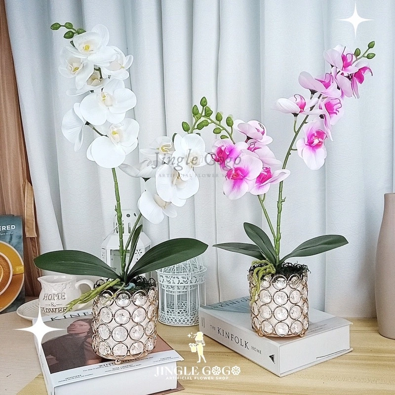 Rangkaian Anggrek Latex (Termasuk Vas ) Kado Bunga Artificial - Bunga Hias Meja - Dekorasi Rumah B8