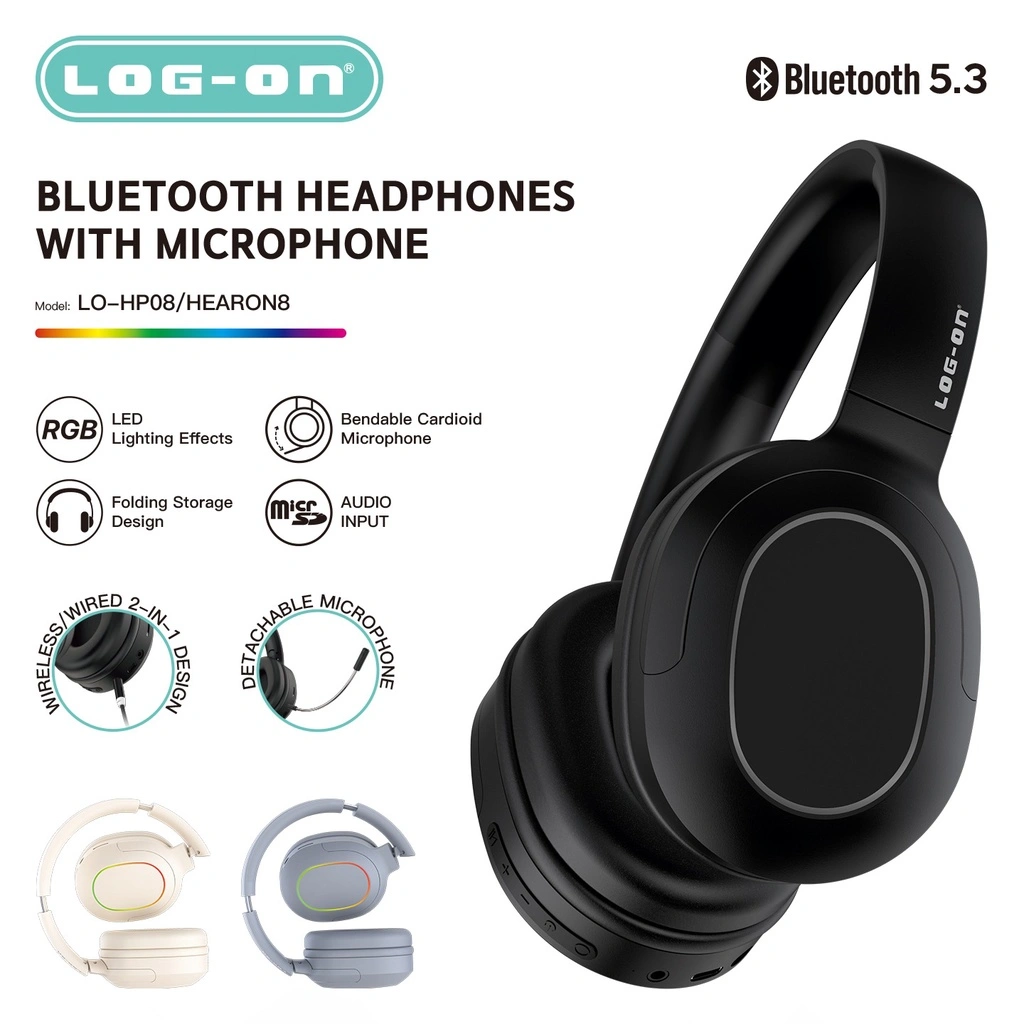 LOG ON HEADPHONE STEREO FULL BASS WIRELESS BT5.3 WIRED 2IN1 HEARON8 LO-HP8