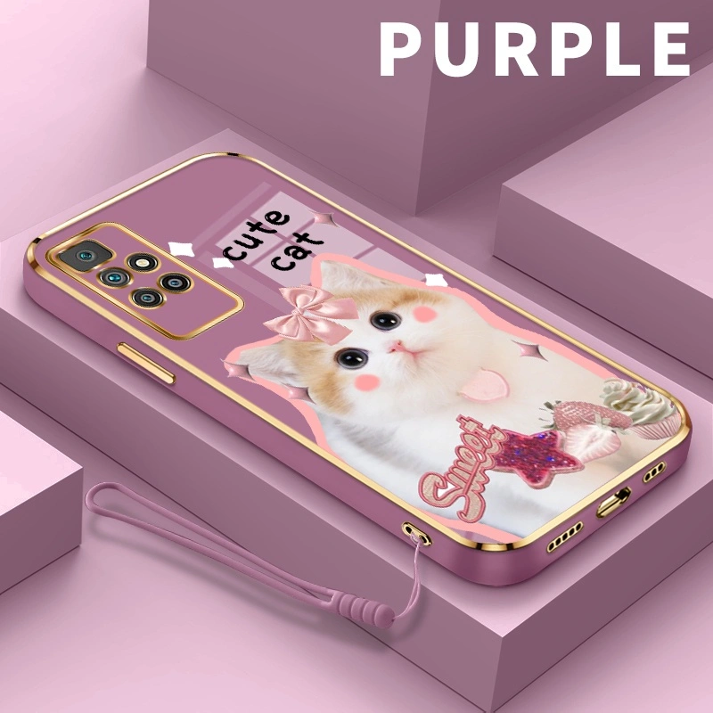 SOMYEE Case CasingFor For Redmi 10 10C 11 Prime A1 S2 Y2 K40 Pro Plus Ultra Note 11 Prime Mi 11i 11X For Poco F3 Softcase Stiker hewan kecil Case Pelapisan Silikon Kesing Hp Persegi Lensa Penuh Lindungi Case