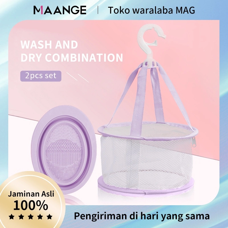 MAANGE 2Pcs Cleaning Kuas Makeup Set Pembersih Make Up Brush Cleaner Bowl + Jemuran Jaring Keranjang Sponge Mini Basket Dryer Beauty Tools