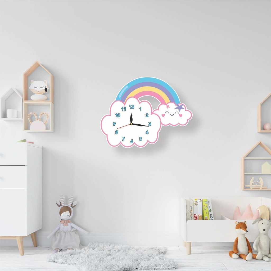 Jam dinding dekorasi pajangan ruangan minimalis model karakter AWAN PELANGI BESAR c257