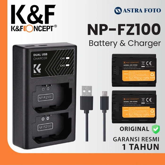 KNF K&F Concept Battery Sony NP-FZ100 2PCS + Dual Slot Charger NPFZ100 - Battery Charger