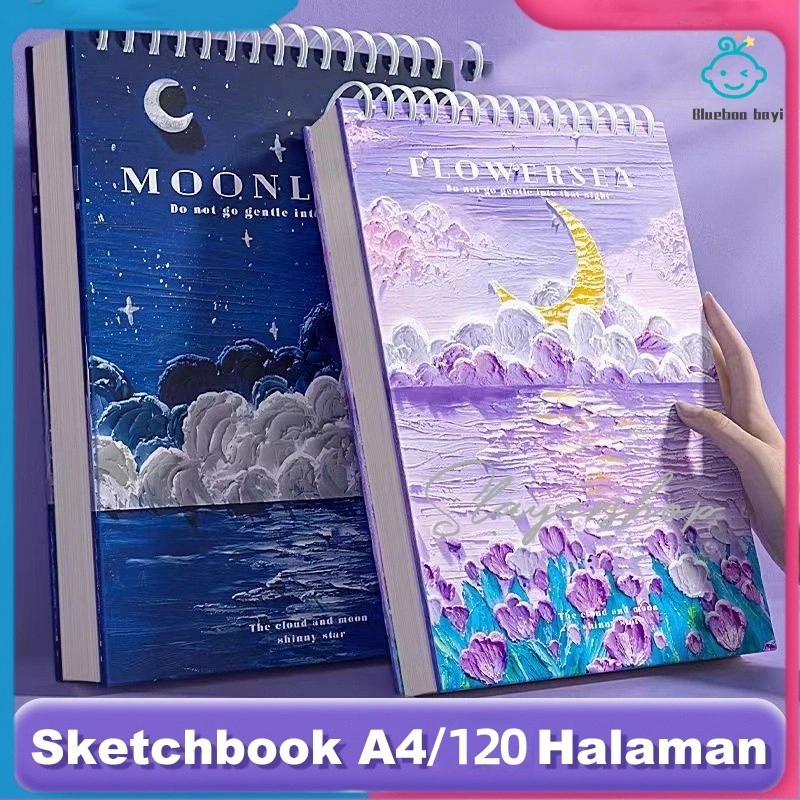 (Upgrade) Sketchbook A4/8K Aesthetic Buku Gambar Vertikal Jilid Spiral 60 Lembar/120 Halaman