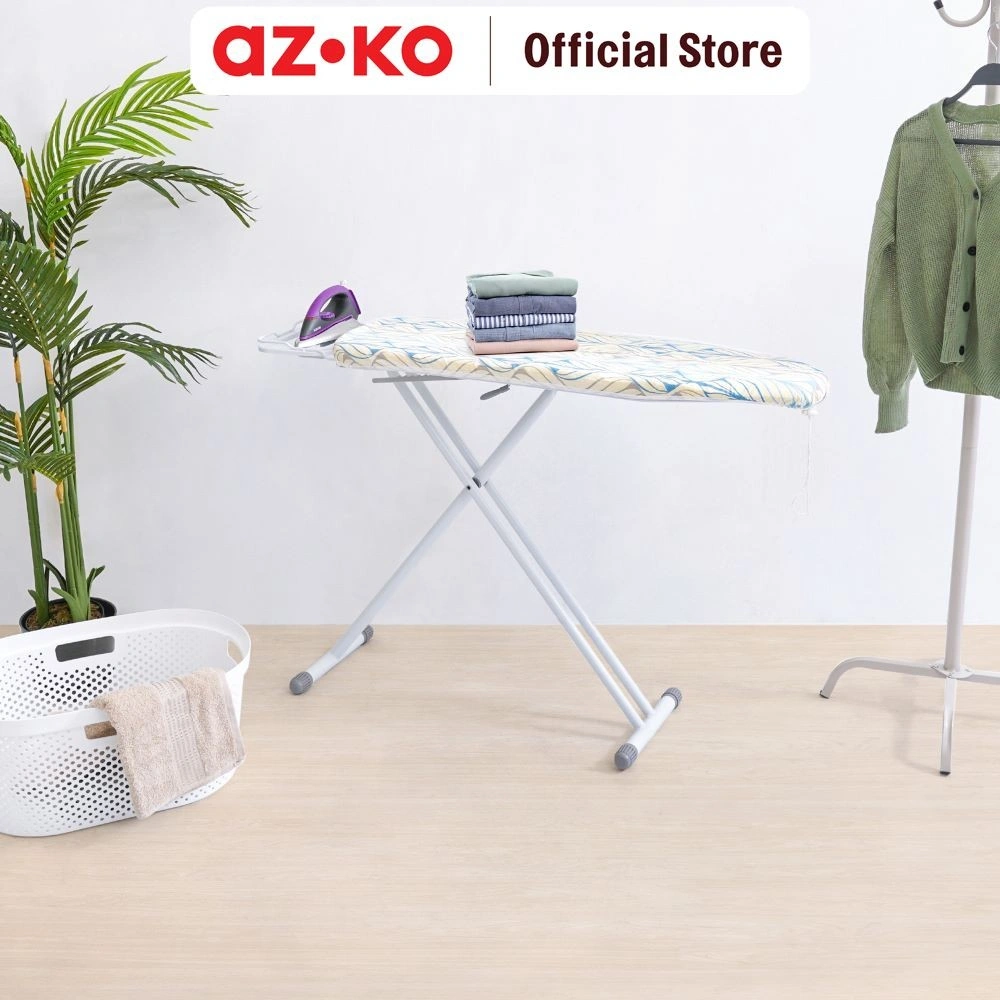 AZKO Stora 117X33.2X80 cm Meja Setrika Lipat Powder Coating Foliage 1338 Papan Setrikaan Alas Tempat Setrika Ironing Board Perlengkapan Rumah