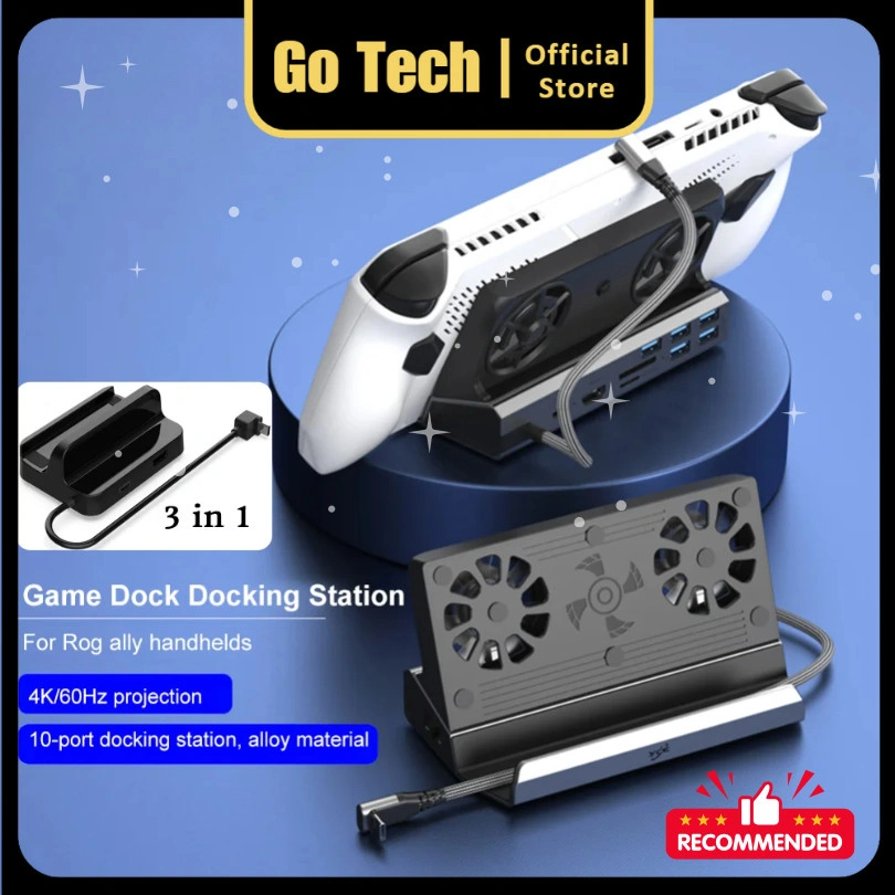 Go Tech - 10in1 Docking Steam Deck Rog 4K Ally Switch Station Dengan Dual Cooling Fan Untuk Steam Deck GT
