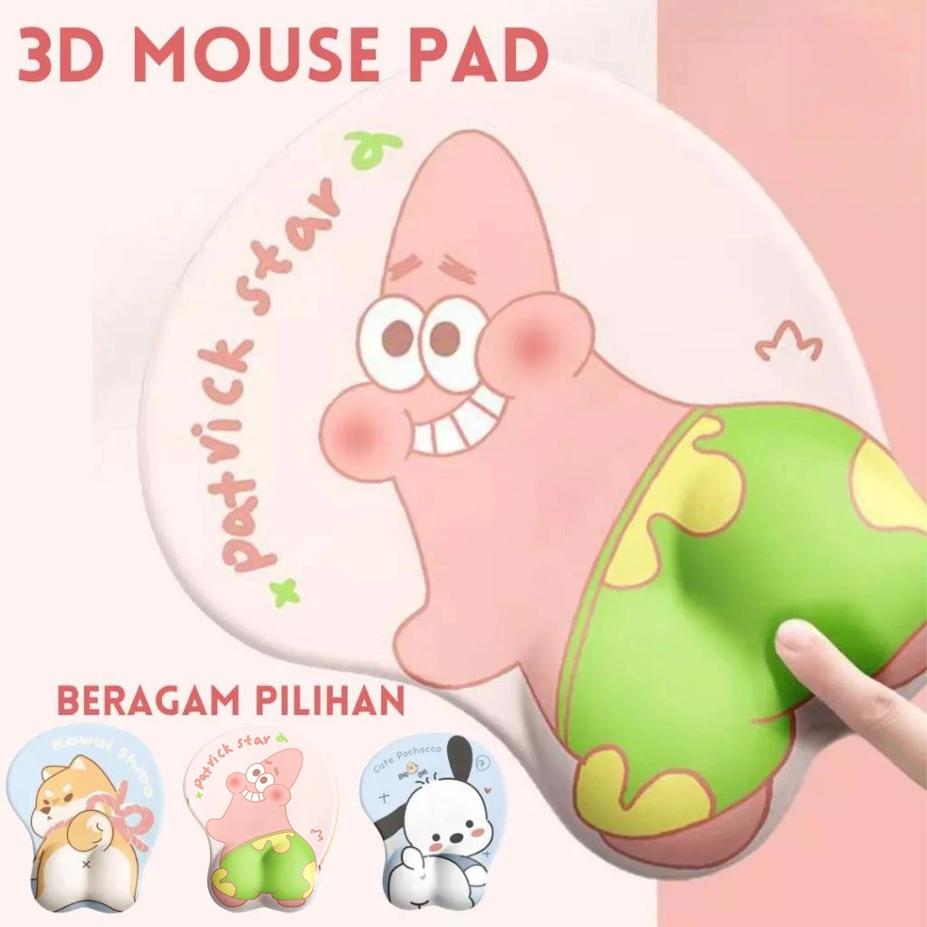 3D Mouse Pad Gaming Bahan Silikon PU Lembut Anti Slip Motif Kartun Timbul Dengan Bantalan Pergelangan Tangan Motif Kartun Untuk Kantor Office Tools Accessories