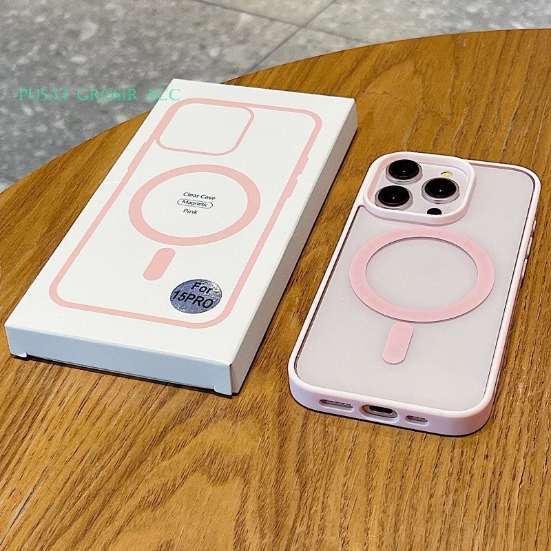 [PACKING BOX] CASE CLEAR MAGSAFE casing magnetik transparan Merah Muda for Iphone 11 12 13 14 15 16 17 AIR PRO PRO MAX