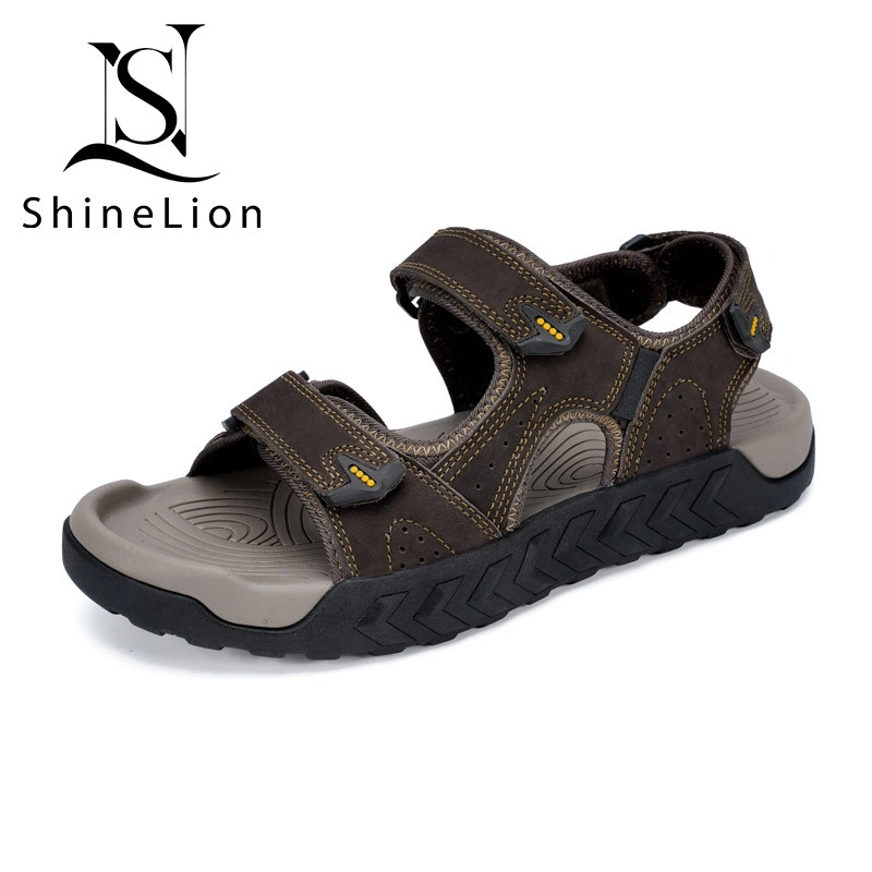 ShineLion KP-2417 Sepatu Sandal Kulit Asli Pria Terbaru 2026 Bernapas Anti Slip Sandal Cowok Keren Casual Sporty Outdoor Olahraga Model Korea Sandal Pria Size 38-45 Ukuran Besar Ramadan Lebaran Hadiah  Ramadhan