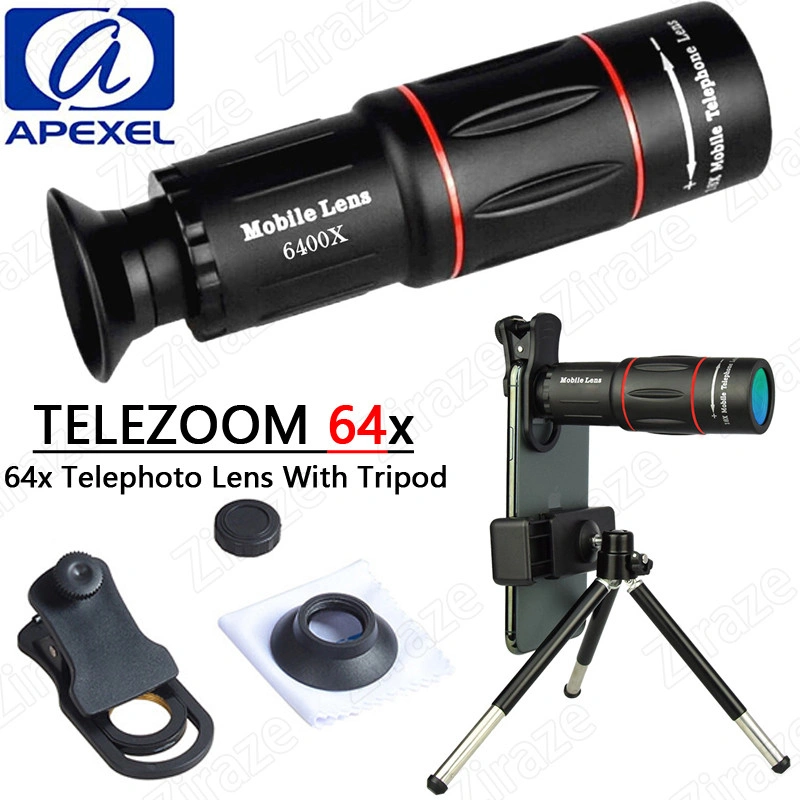 APEXEL 64X Lensa Ponsel Telefoto Fokus Panjang Untuk IPhone Dan Android, Lensa Kamera Ponsel Zoom Dengan Klip Ponsel Untuk Mengambil Gambar Video