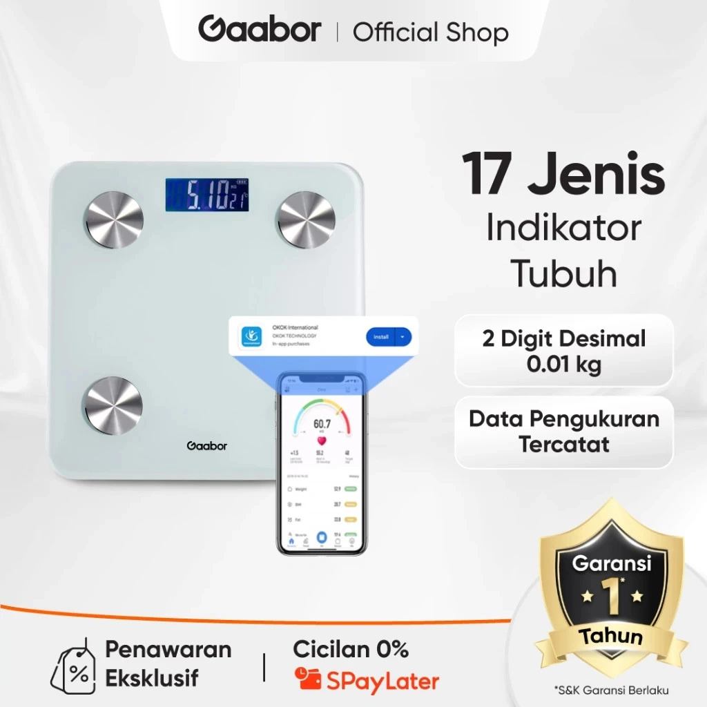 Gaabor Smart Digital Fat Scale Layar LED GWS-M02A - Timbangan Berat Badan Komposisi Tubuh Dengan App Control