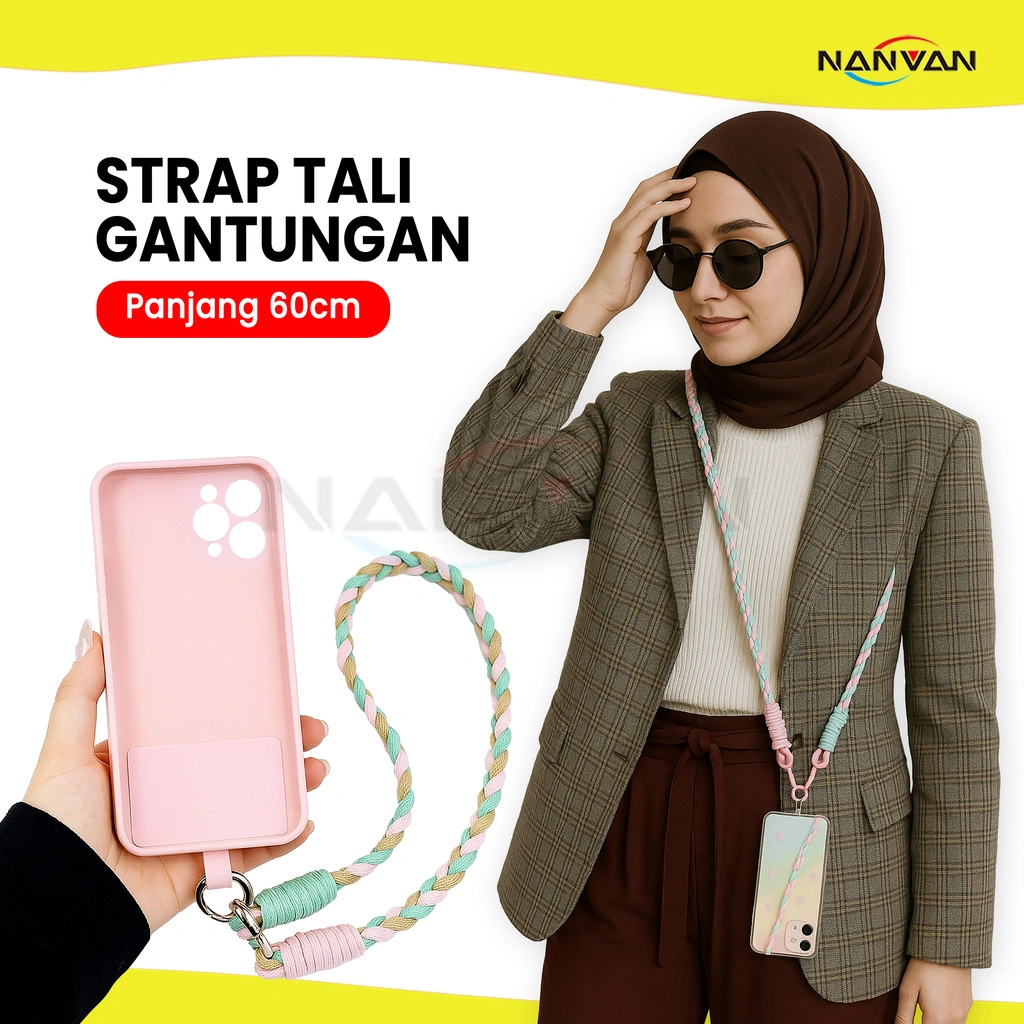 NANVAN NVN-TL19 Tali Gantung Hp Korean Style - Anyaman Tebal Warna Pastel Stylish Multifungsi