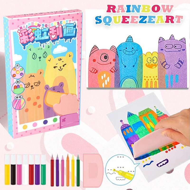 GeeToy 35Pcs DIY Rainbow Scratches Paint Kit Seni Anak-anak Penanda Buku Menyenangkan Kartu Pos Grafiti Buatan Tangan Mainan Edukasi