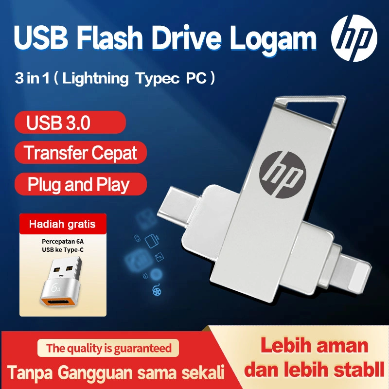 2TB Flash Drive For iPhone  Typec HP 3IN1 OTG IOS Flashdisk High Speed USB 3.0 Flash Drive Flashdis Flash Disk[ISO+TYPEC+USB]