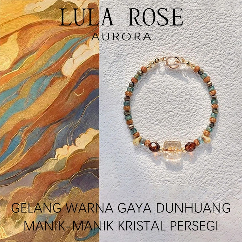 LULA ROSE Gelang Gaya Dunhuang Warna Vintage | Manik Kristal Panjang 16cm