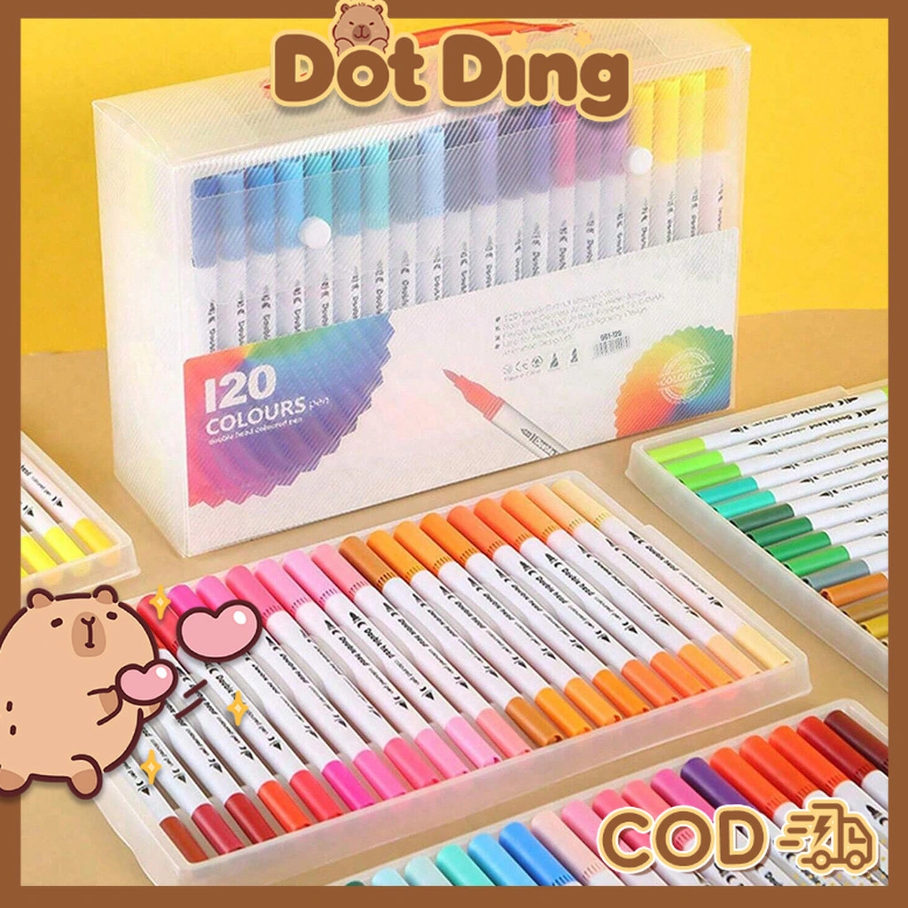 [DOTDING] 12-120 Warna Spidol Cat Air Double Head Untuk Anak - Bisa Dicuci, Kuas Lembut Dengan Pulpen Marker, Perlengkapan Seni Sekolah & Kantor H582