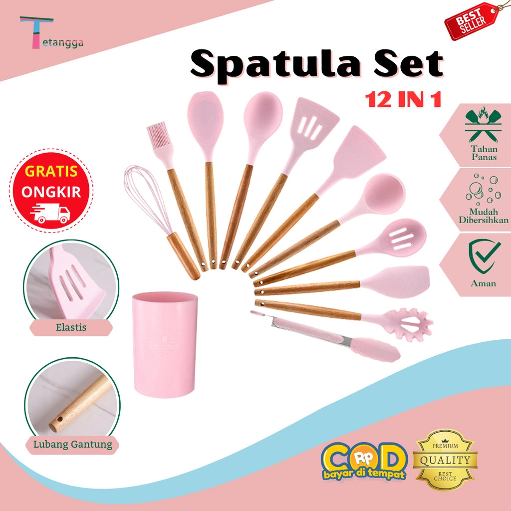 Silikon Spatula Silicone Sodet Alat Masak Set 12pcs Spatula Steak Clip Set Oil Brush Kitchen Cooking