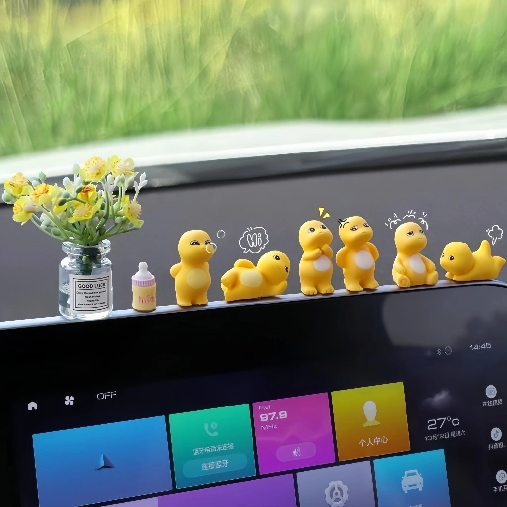 [New-6 Pcs]Mini Figure Nailong  Dino Kuning Original Lucu Dekorasi Mobil Dasbor Mainan Pajangan Ornamen Naga Susu 6pcs Kirim Lem