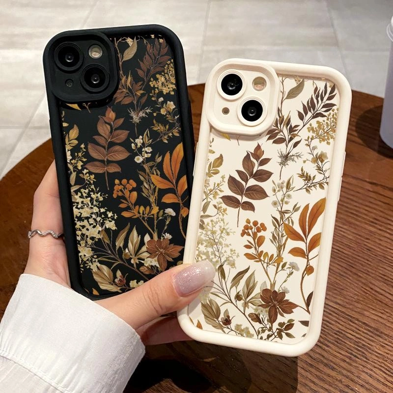 Softcase For Samsung J6 Plus + Prime J7 Pro A02 A022 A03 Core A10 A7 2018 A750 F Grand J2 Ace J4 J415 M02 M022 M21 2020 2021 M30s On7 2016 Case Lembut Silikon Simple Full Screen Leaves Lens Protection