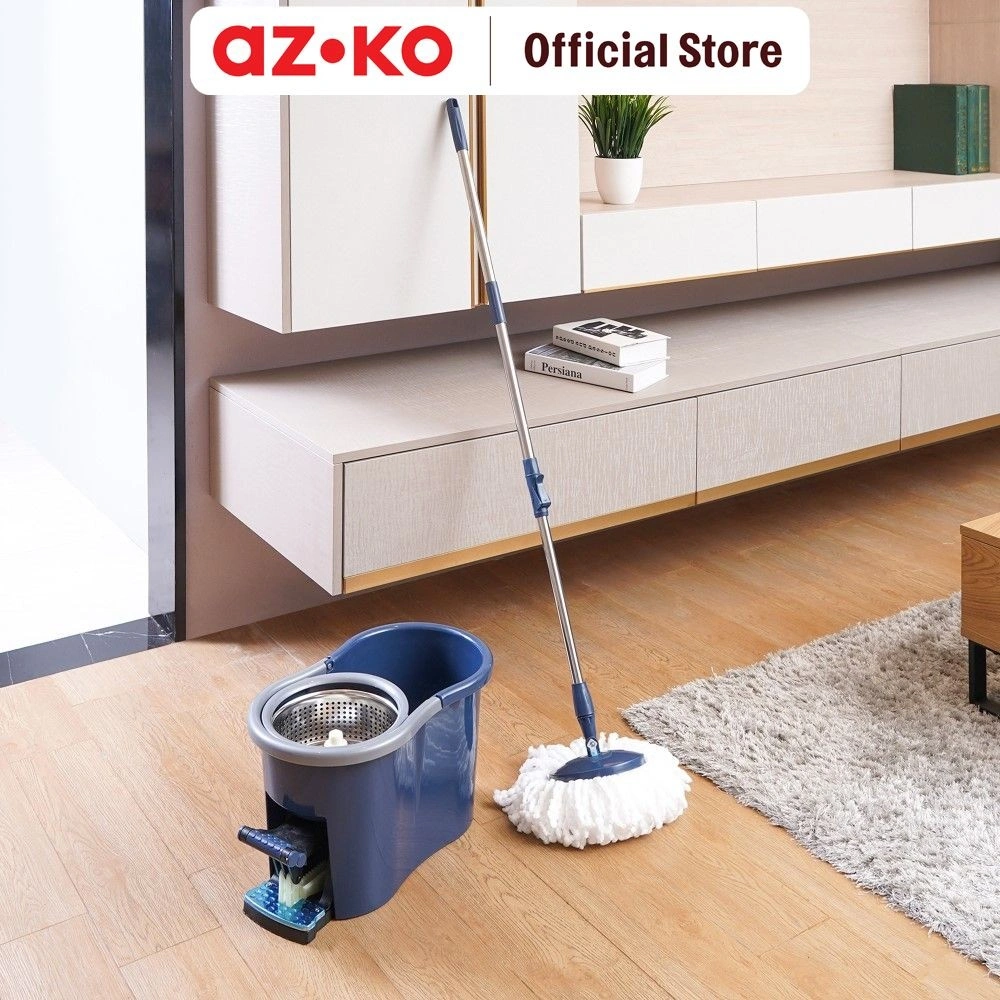 AZKO Proclean Set Alat Pel Putar Dengan Ember Peras 2 In 1 - Biru Set Mop Wringers And Bucket Alat Pembersih Lantai Alat Kebersihan Cleaning Tools