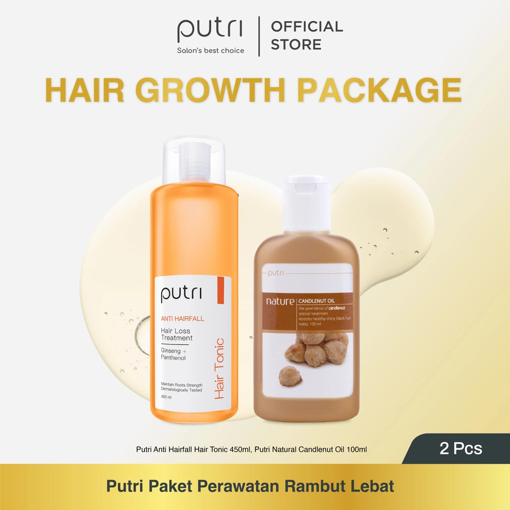 Putri Hair Growth Package - Anti Hairfall Hair Tonic & Natural Candlenut Oil | Hair Care Wangi Tahan Lama | Hair Care Anti Rontok | Dengan Ekstrak Ginseng | Atasi Rambut Rontok & Rusak | Hair Care Lokal BPOM