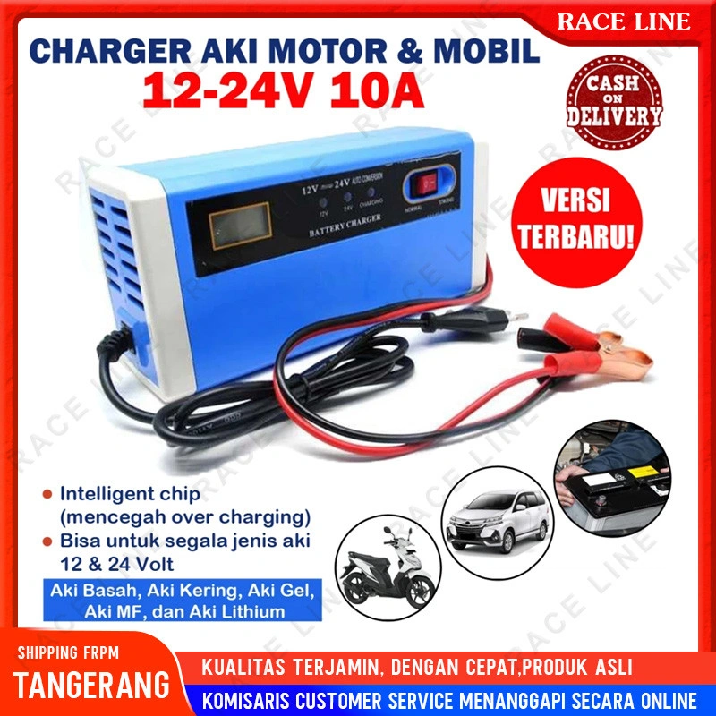 Charger Aki Mobil Motor 12V-24V 10A/ Charger Aki Portable 12V-24V 10A Mobil dan Motor LCD Indicator with Intelligent Chip/ Cas Aki Digital/ Charge Aki Otomatis/ Power Bank Charger Aki with LCD Display