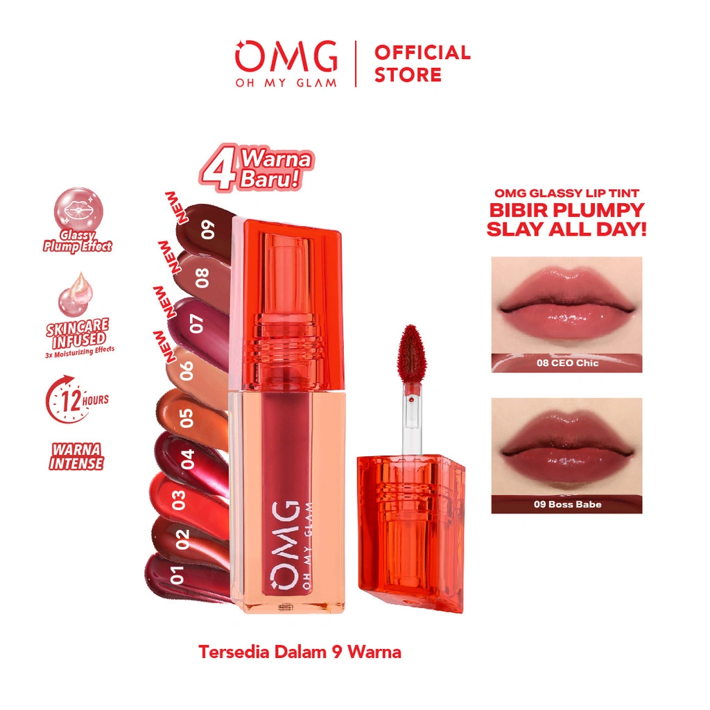 [NEW SHADE!] OMG OH MY GLAM Glassy Lip Tint 2g - Lip Tint Warna Intense Tahan 12 Jam, Skincare Infused