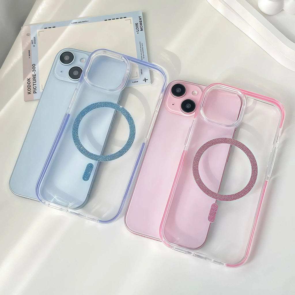 [Tepi Karet Lembut] Premium Softcase Shiny Glitter Airbag Protection Magnetic Casing Silicone Soft Case with Magsafe for iPhone 13 11 12 14 16 15 PRO MAX 14PLUS 15PLUS 16PLUS Blue Pink Cover
